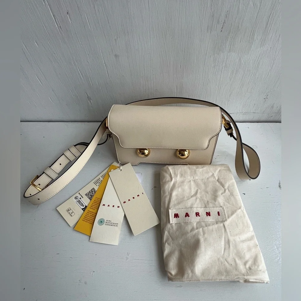 MARNI Mini Trunkaroo Leather Shoulder Bag- Off White